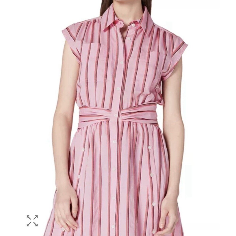 Derek Lam 10 Crosby Pink Striped Cottagecore Shirtdress Retro Twee Summer Size 2